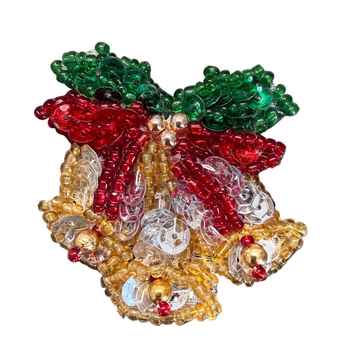 Christmas Bells with Bow - Sequins and Glass Beads 1.75”