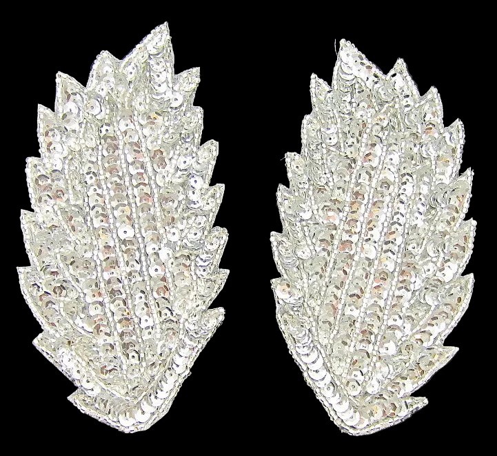 Leaf Pair with Silver Sequins and Beads 5" x 2.5"