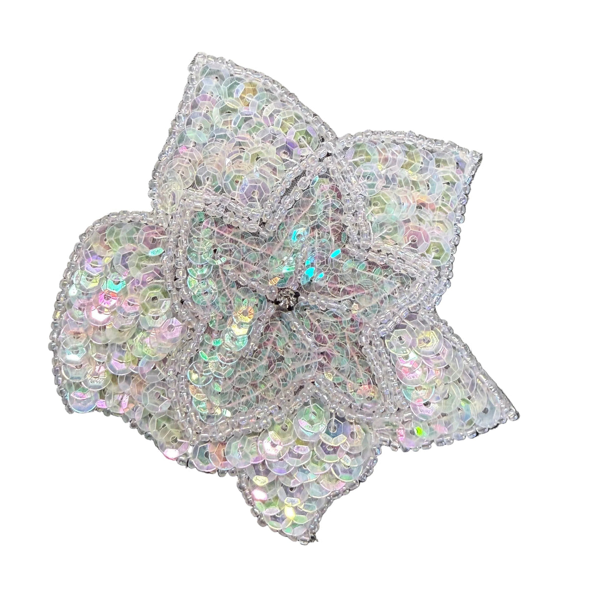 Flower Appliqué - Iridescent Sequins - Glass Beads AB Rhinestone 4"