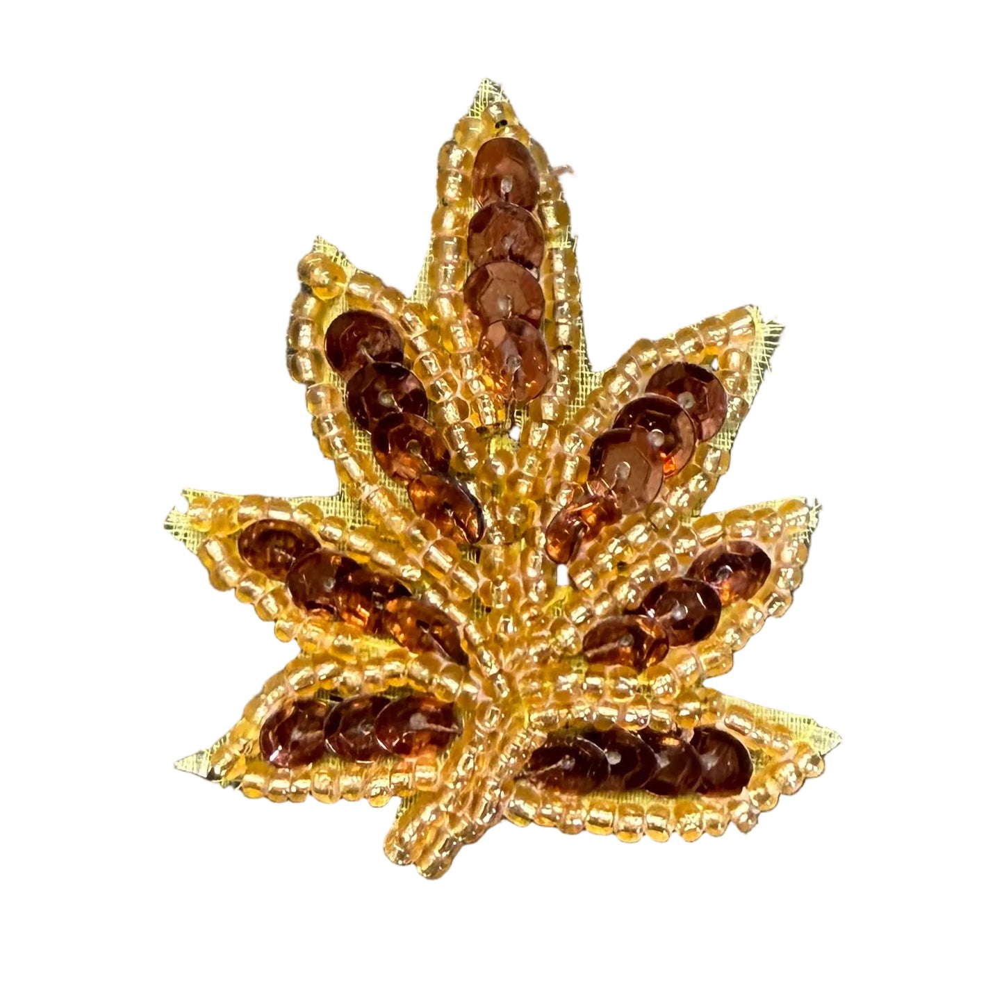 Hoja con lentejuelas de bronce y cuentas doradas de 2"