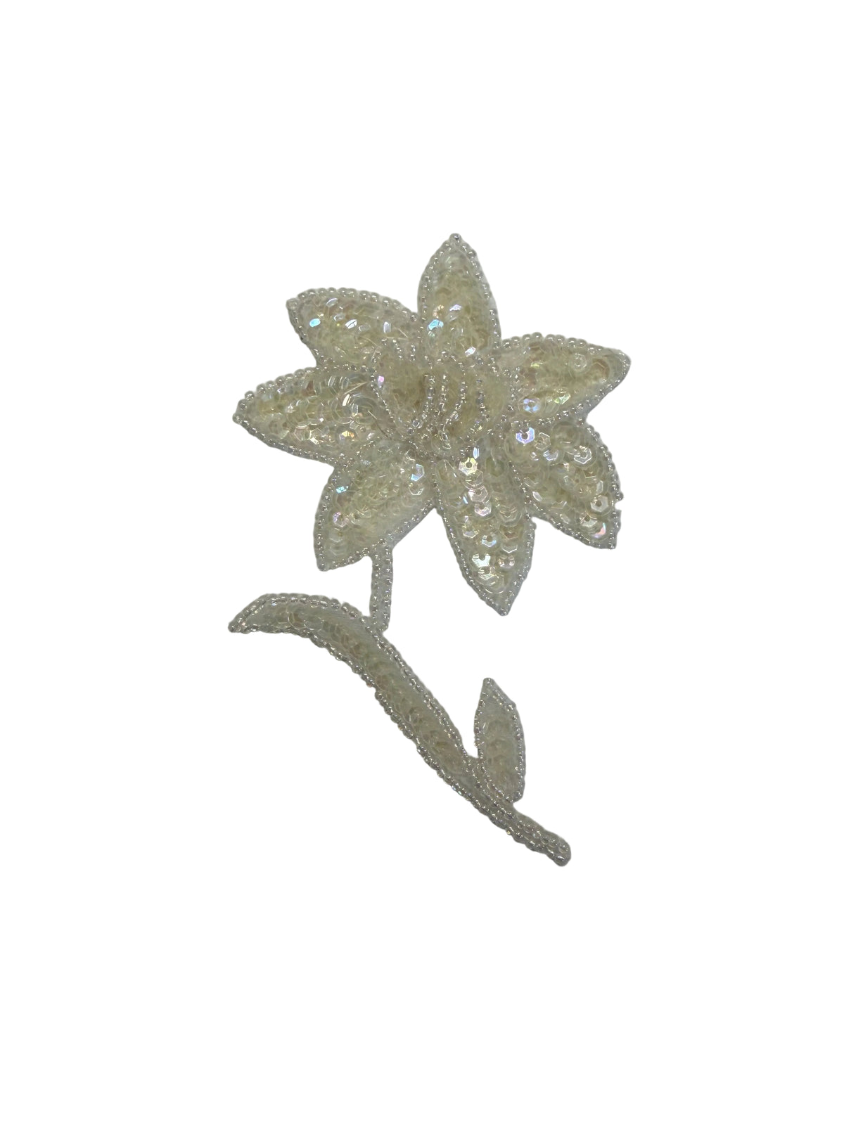 Flower Pair or Single Appliqué - Iridescent Sequins - Glass Beads 4.5" x 3" at