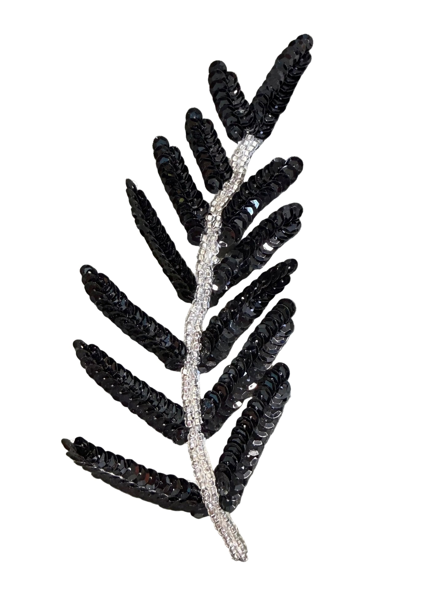 Hoja con lentejuelas negras y abalorios plateados de 15,24 cm x 7,62 cm