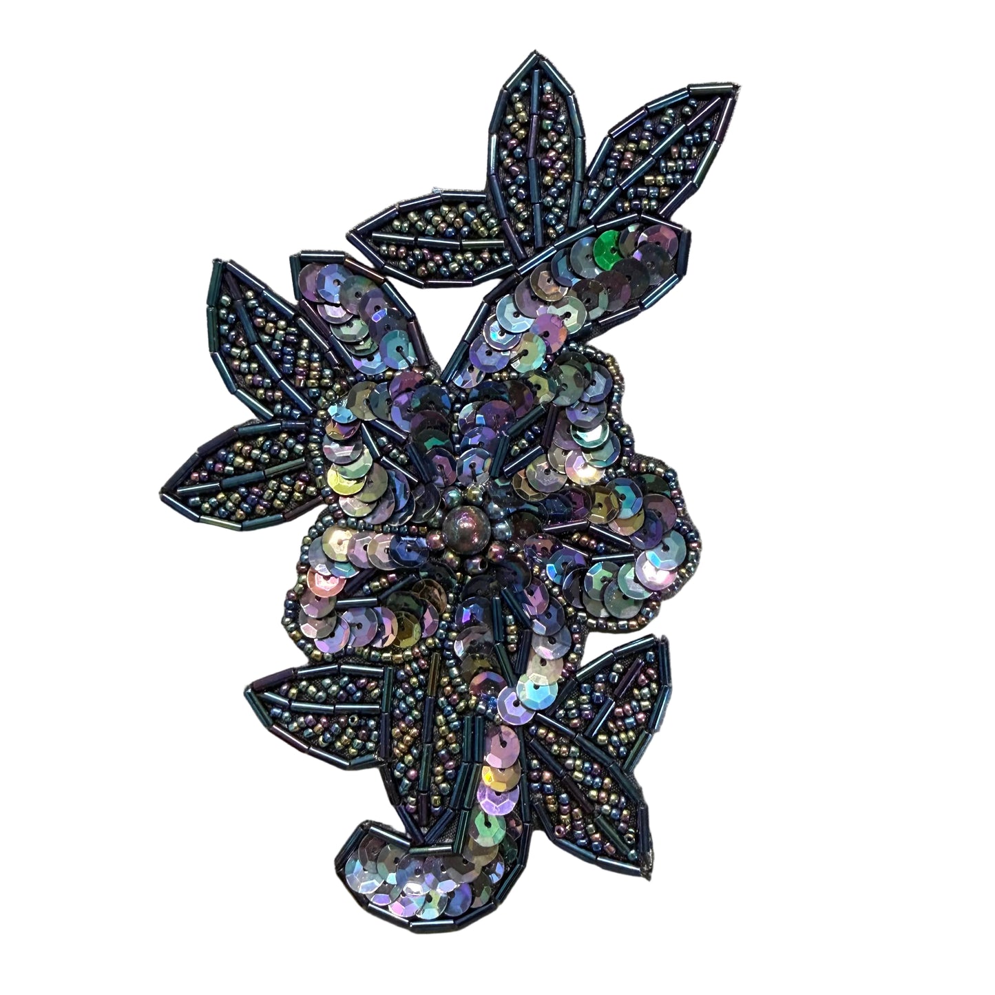 Moonlight Sequin & Glass Bead Flower Appliqué – Choice of Style A or B, 6" x 3.5"