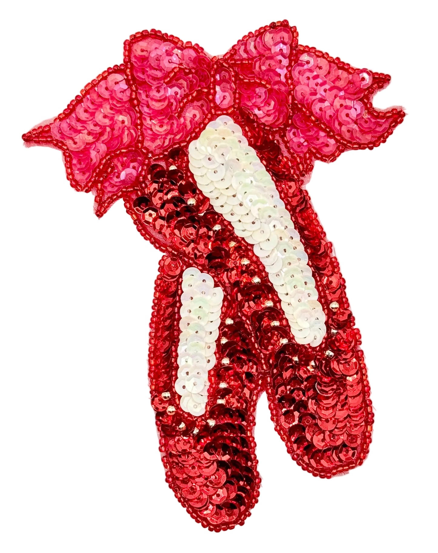 Aplicación de zapatillas de ballet con lentejuelas rojas y color crema y cuentas rojas 5.5" x 4"