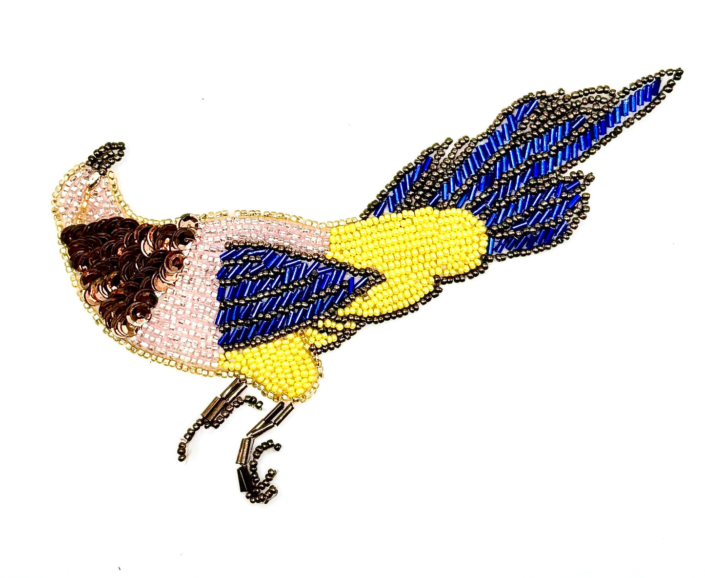 Colorful Bird Appliqué with Multi-Colored Sequins and Beads 7" x 4.5"