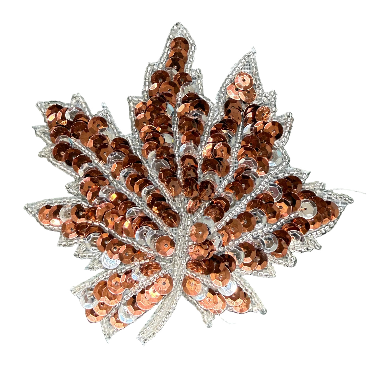 Bronze & Silver Two-Tone Leaf Appliqué – Sequins & Glass Beads | 4.25" x 4"