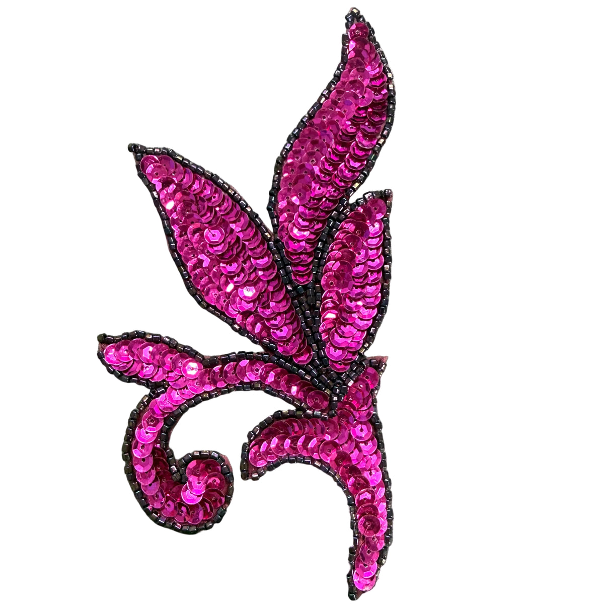 Leaf Appliqué Pair or Single - Fuchsia Sequins - Glass Beads 7" x 3.75”