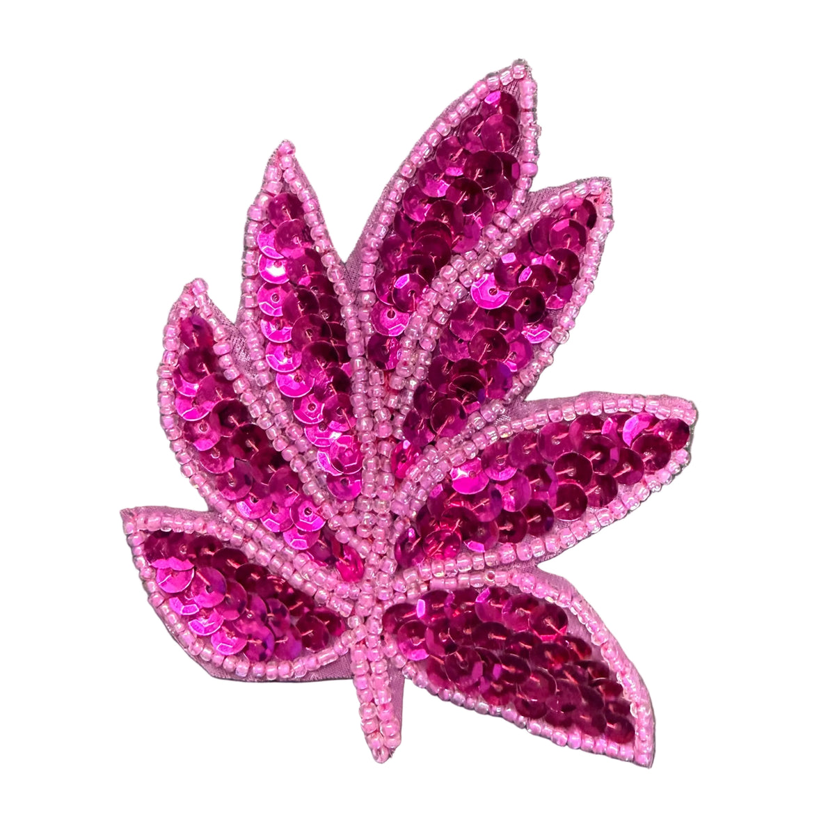 Leaf with Fuchsia Sequins and Beads 4” x 3”
