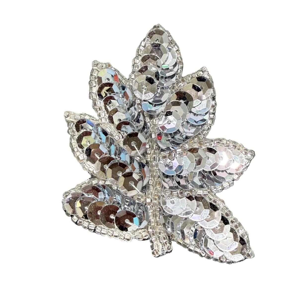 Leaf Pair - Silver Sequins -Silver Beads 2.5” x 2”
