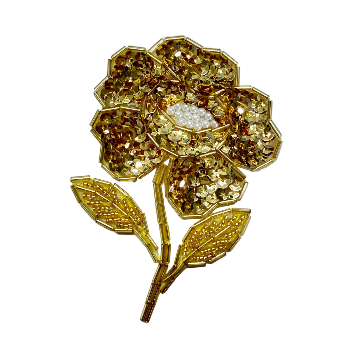 Lentejuelas y abalorios de flor dorada con perlas 10,16 cm x 7,62 cm