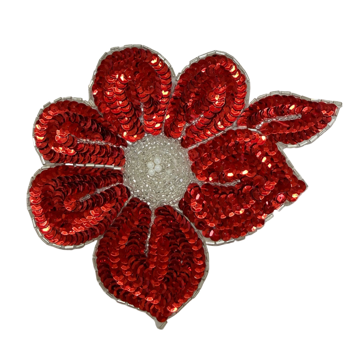 Flor de Lentejuelas Rojas - Cuentas - Centro de Perlas 15.87 cm x 13.97 cm