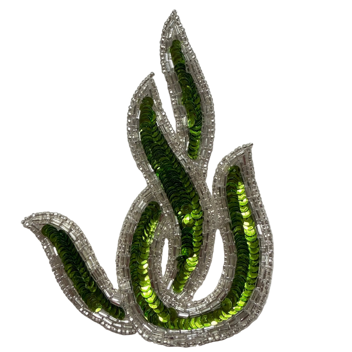 Motivo de diseñador Hoja retorcida - Lentejuelas y abalorios verde lima 14 cm x 10 cm