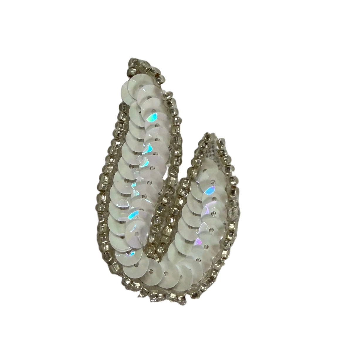 Hoja Par o Individual - Lentejuelas Blancas - Cuentas Plateadas 2.25” x 1.25”