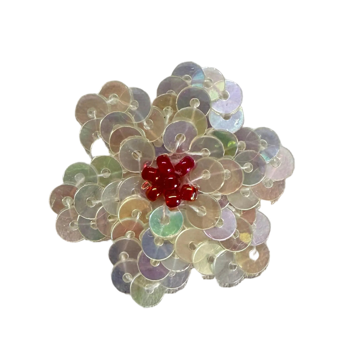 Flor - Lentejuelas Blancas - Centro de Cuentas Rojas 1.25”