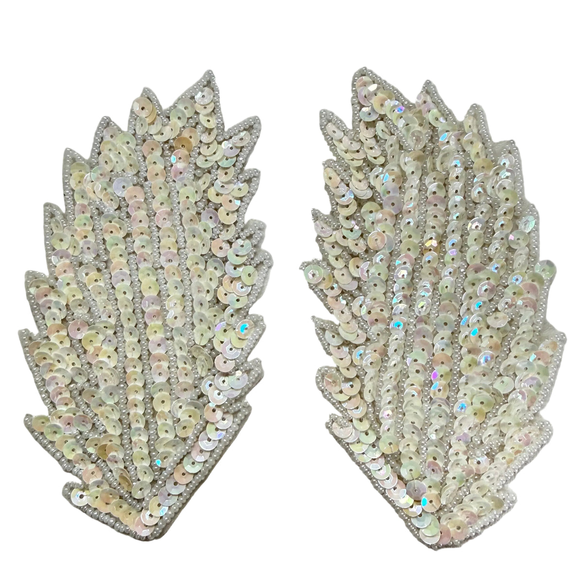 Par de Hojas - Lentejuelas Iridiscentes Blancas - Cuentas Blancas 5" X 2.75”