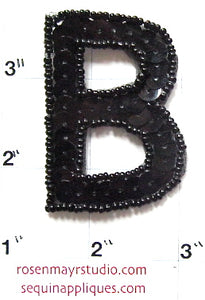 2" Black sequin and bead letter CHOICE OF LETTER!