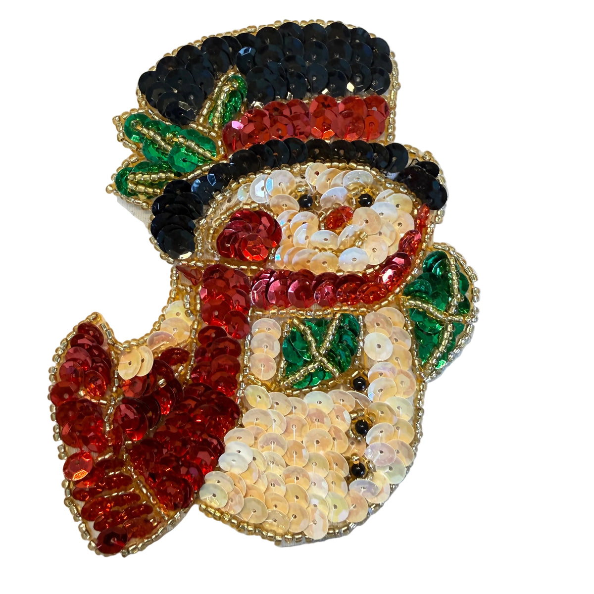 Snowman Appliqué with Hat & Scarf – Sequins & Glass Beads – 4.75" x 4"