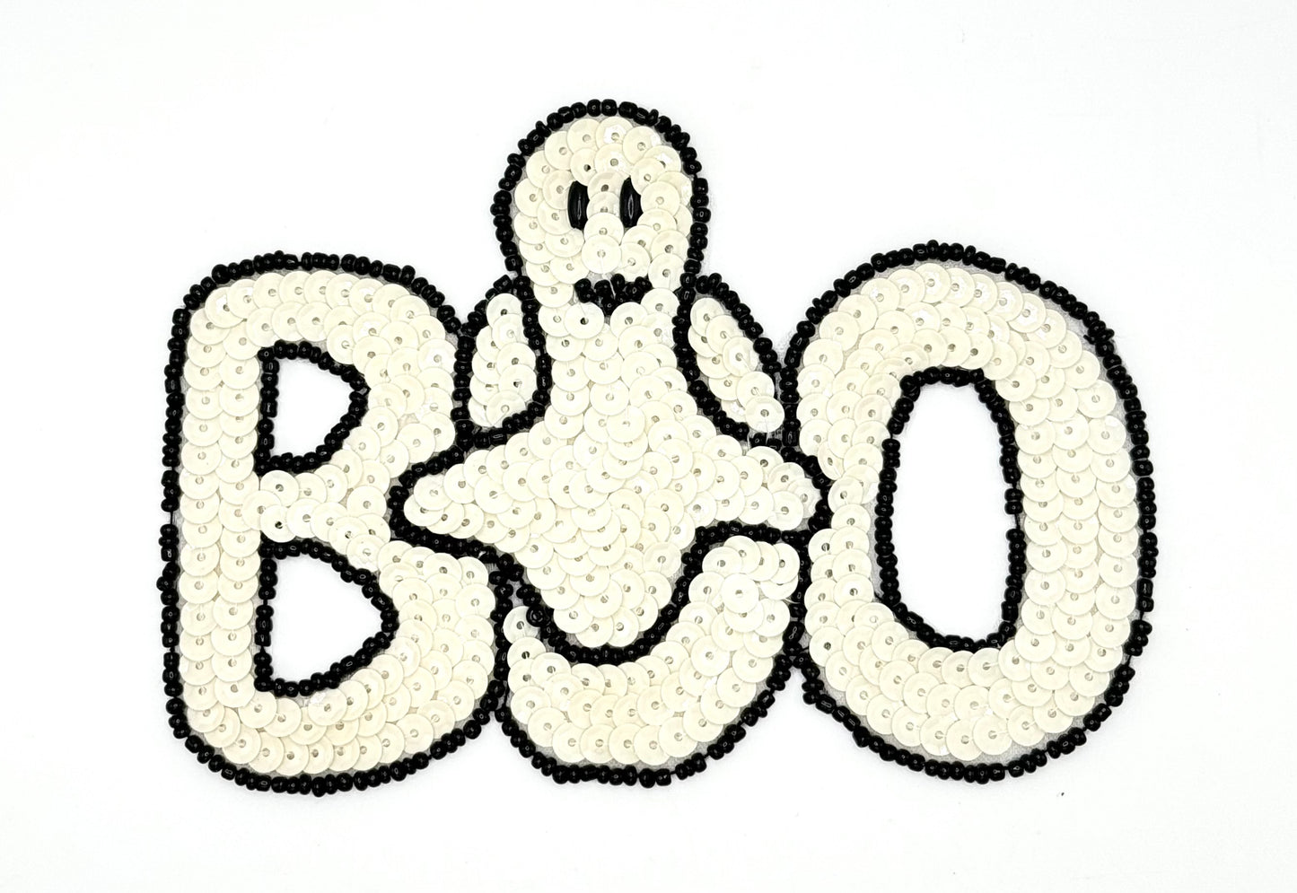 Halloween Ghost Appliqué Popping out of the Word BOO 5" x 3.5”