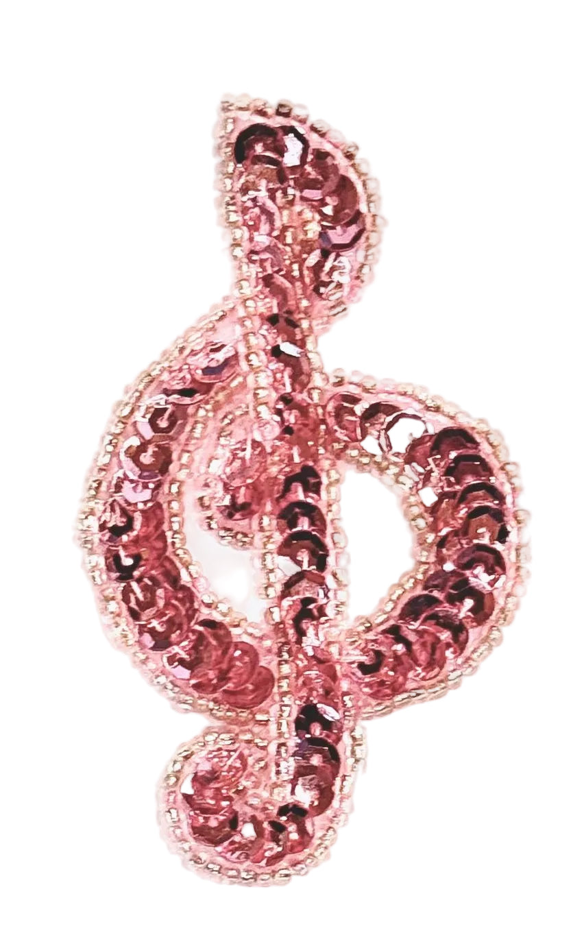 Musical Treble Clef - Mauve Sequins - Glass Beads 3" x 1.75"