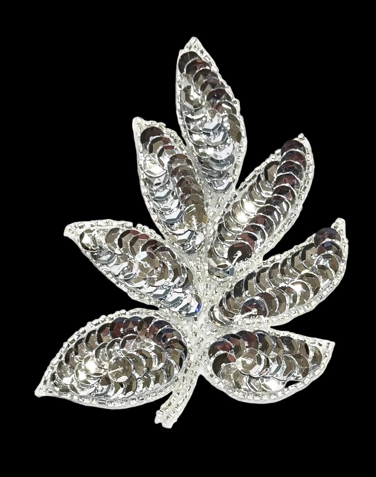 Leaf Motif Single with Silver Sequins and Beads 4" x 3"