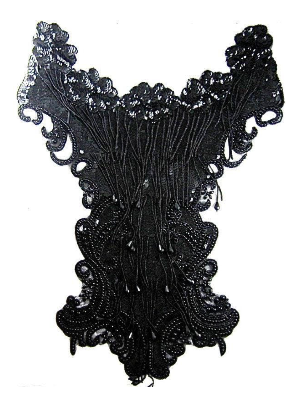 Diseño de motivo de corsé completo - Lentejuelas/cuentas negras de 56 cm x 36 cm