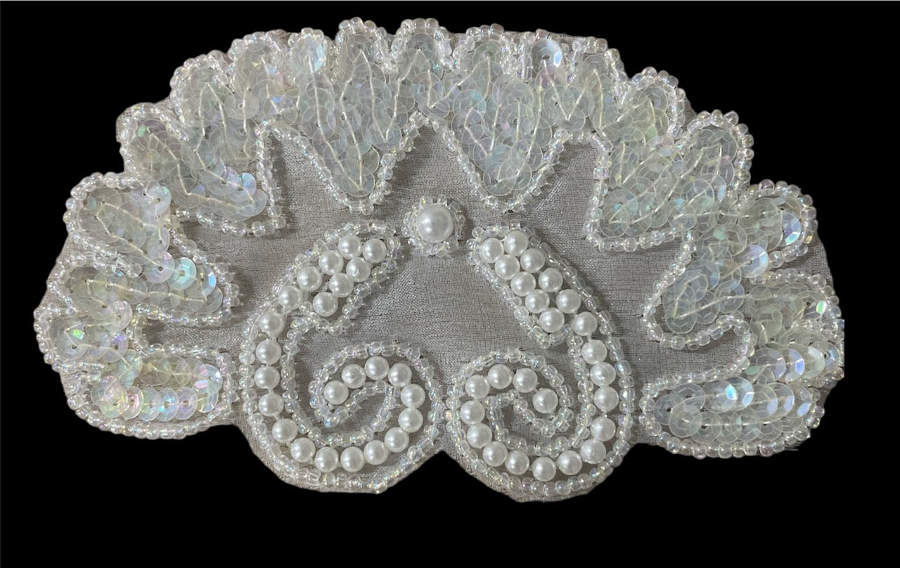 Designer Motif - Iridescent Sequins - Iridescent Beads - Pearls 4.5" x3"