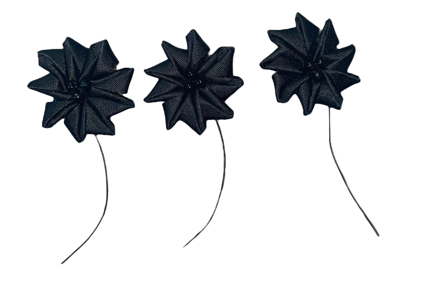 Juego de 3 flores negras de 2,5 cm x 7,5 cm