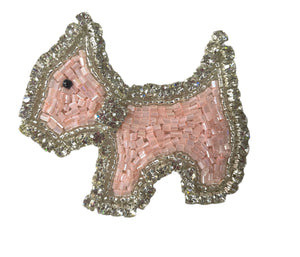 Scotty Dog Rhinestone Trim with Pink Beads Iron-On 2.5" x 3"