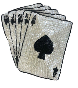 Choice of Size Royal Flush Playing Cards Set with Beige Sequins and Black Beads
