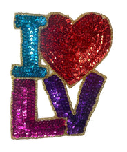 Load image into Gallery viewer, I Love LV with multi-colored sequins 5&quot; x 4&quot;