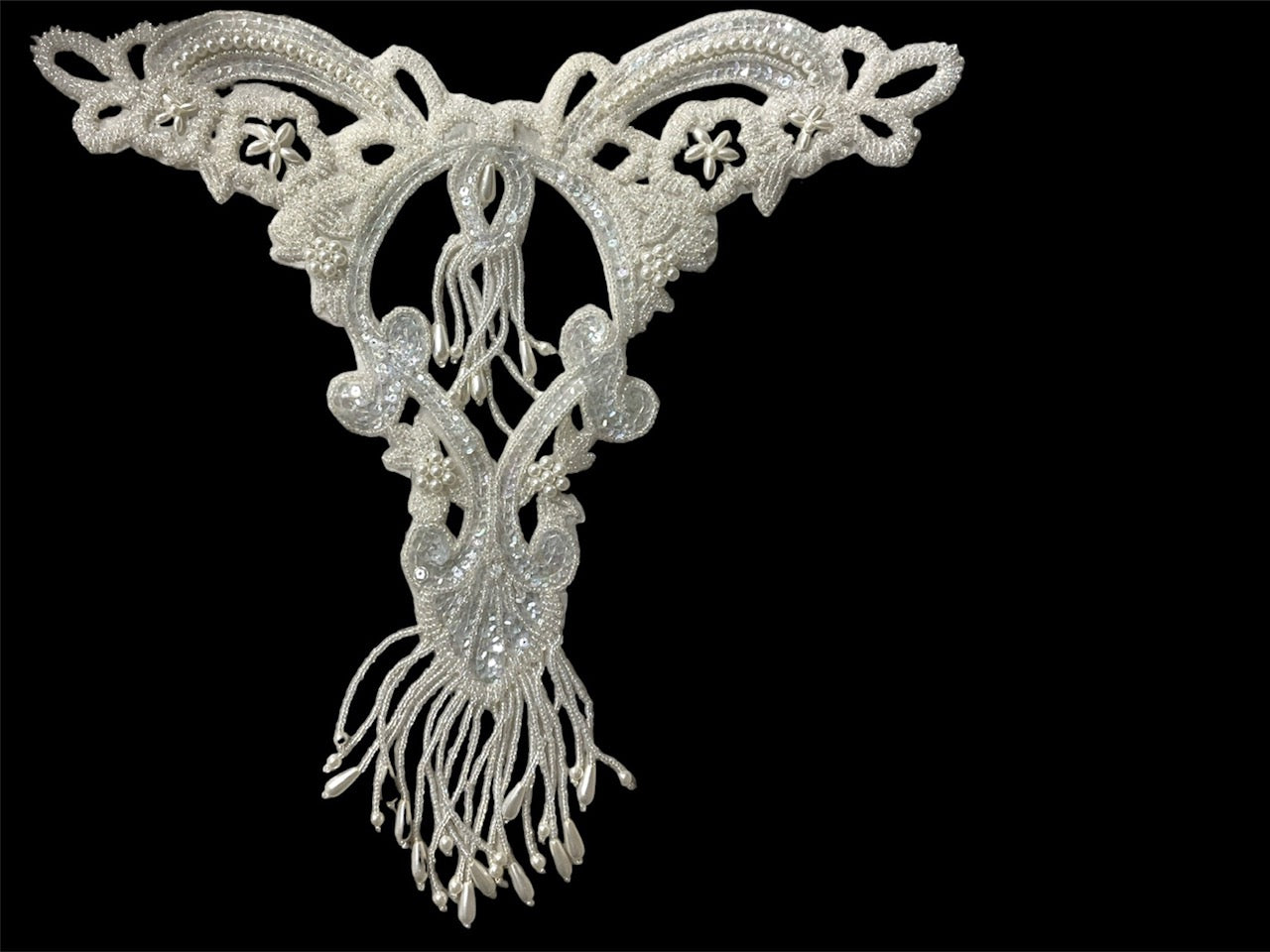 Designer Motif Neckpiece with Iridescent Sequins and Beads 12.5" x 13"