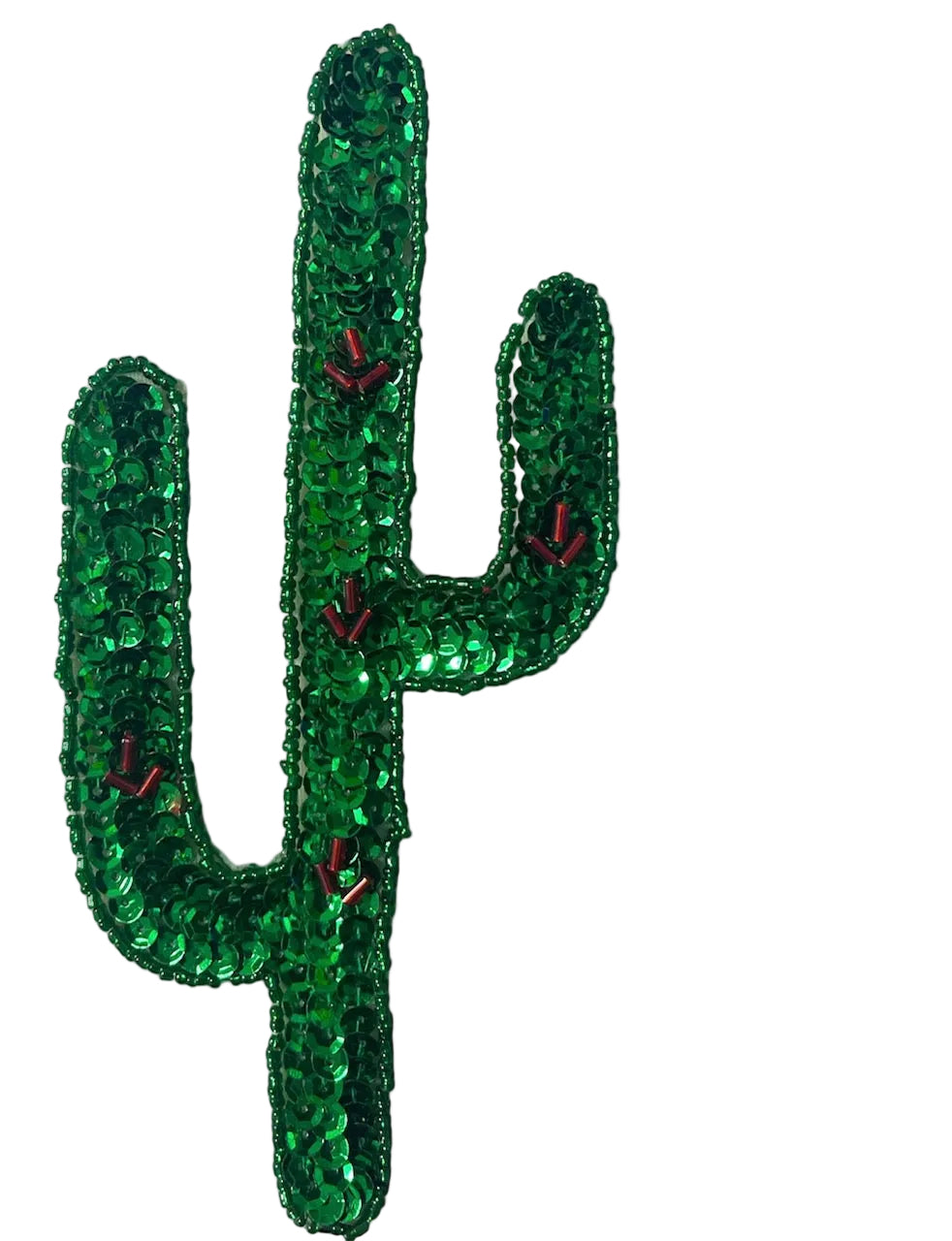 Cactus con lentejuelas y abalorios verdes y rojos de 6.25" x 3"