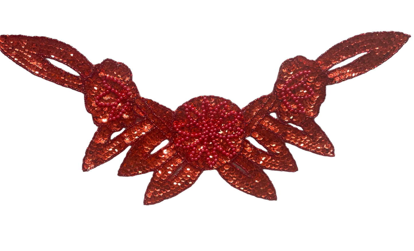 Collar con diseño de motivos florales - Lentejuelas rojas - Flor de cuentas de 40.64 cm x 19.05 cm