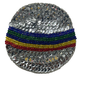Beach Ball with Silver Sequins and Rainbow Beads 3.5" x 3.5"