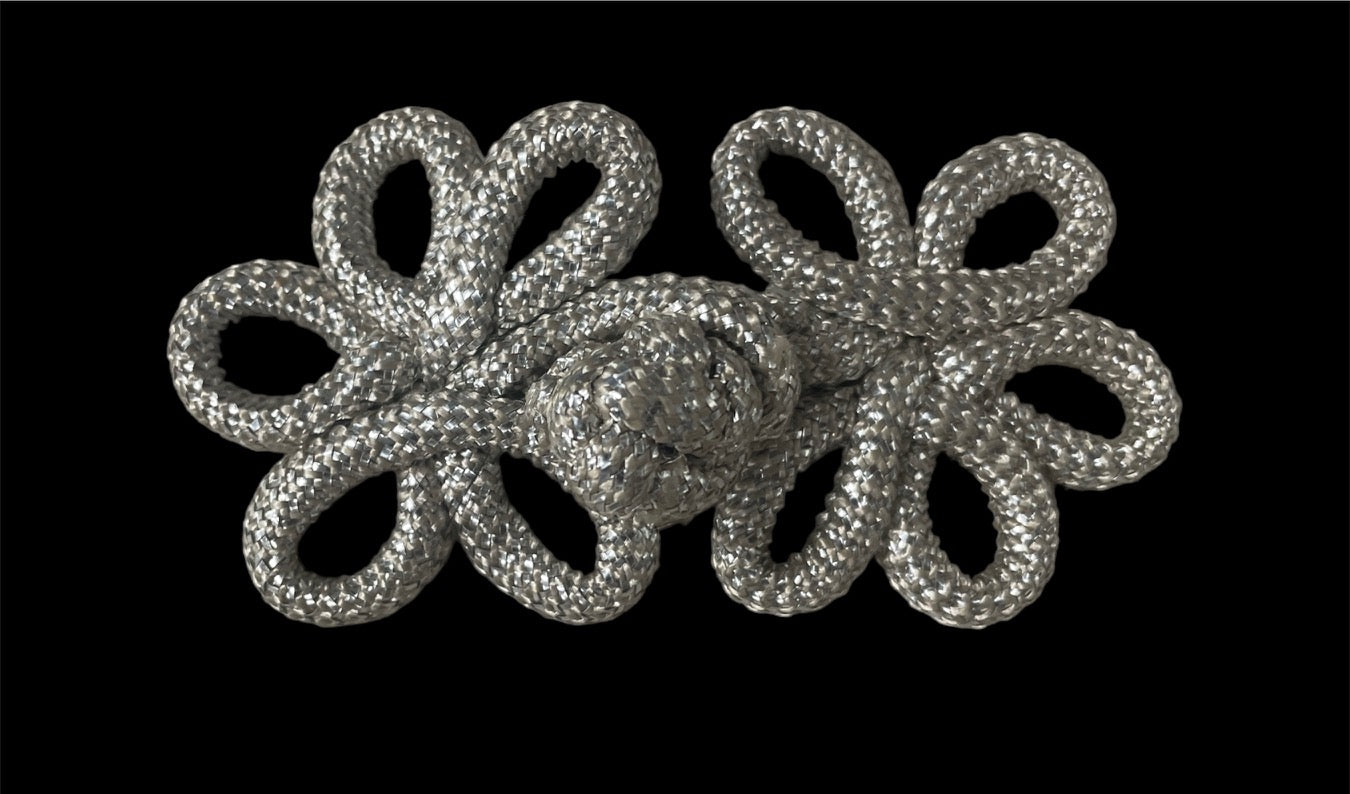 Frog Closure Metallic Silver Rope 4" x 2.5"