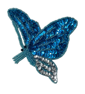 Butterfly with Turquoise and Silver Sequins and Beads 4" x 5.5"