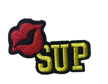 Load image into Gallery viewer, Lips &quot;SUP&quot; Embroidered Iron-On 3&quot; X 2&quot;