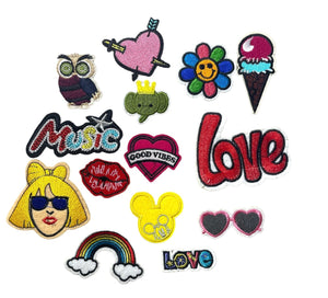 Novelty Assortment of Embroidered Iron-on Patches, up to 3"