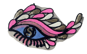 Eye with Multi-Colored Sequins and Embroidered Yarn on Thin Mesh Backing 10" x 6"