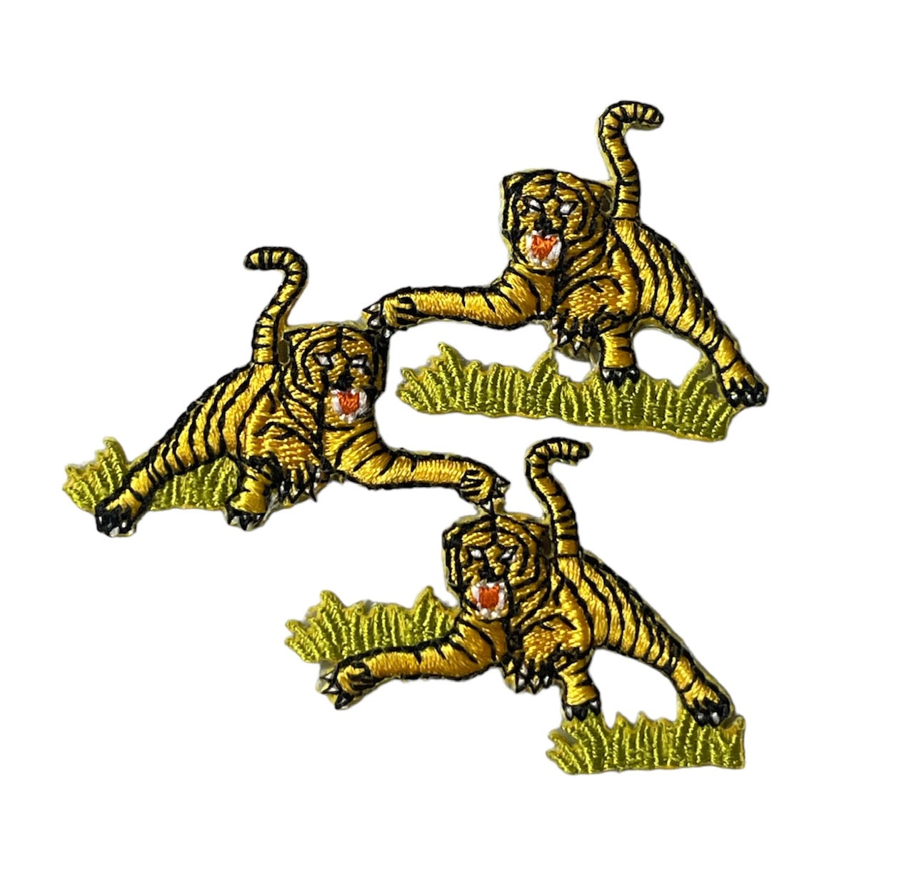 Tigers in Grass, Set of 3 Embroidered Iron-On 1.5" x 1"