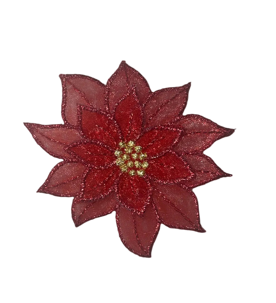 Poinsettia Iron-On with Red and Gold Embroidery Small 2”