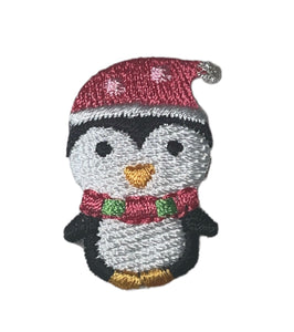 Penquin with Christmas Hat Embroidered Iron-on 1.25" x 7/8"