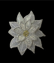 Load image into Gallery viewer, Poinsettia with White and Gold Shiney Embroidery Iron-On 1.5&quot;
