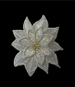 Poinsettia with White and Gold Shiney Embroidery Iron-On 1.5"