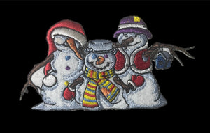 Snowman Trio Dressed for Christmas Embroidered Iron-On 2' x 3"