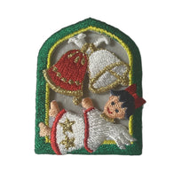 Load image into Gallery viewer, Angel for Christmas with Xmas Bells Iron-on Embroidered 2&quot; x 2&quot;