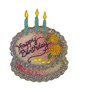 Happy Birthday Cake Iron-On Embroidered Applique 2.5" x 2"