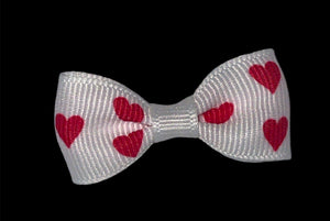 Bow White with Red Hearts Embroidered 2" x 1"