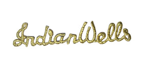 Indian Wells Word with Iron-on Gold Metallic Threads 0.5" x 3"