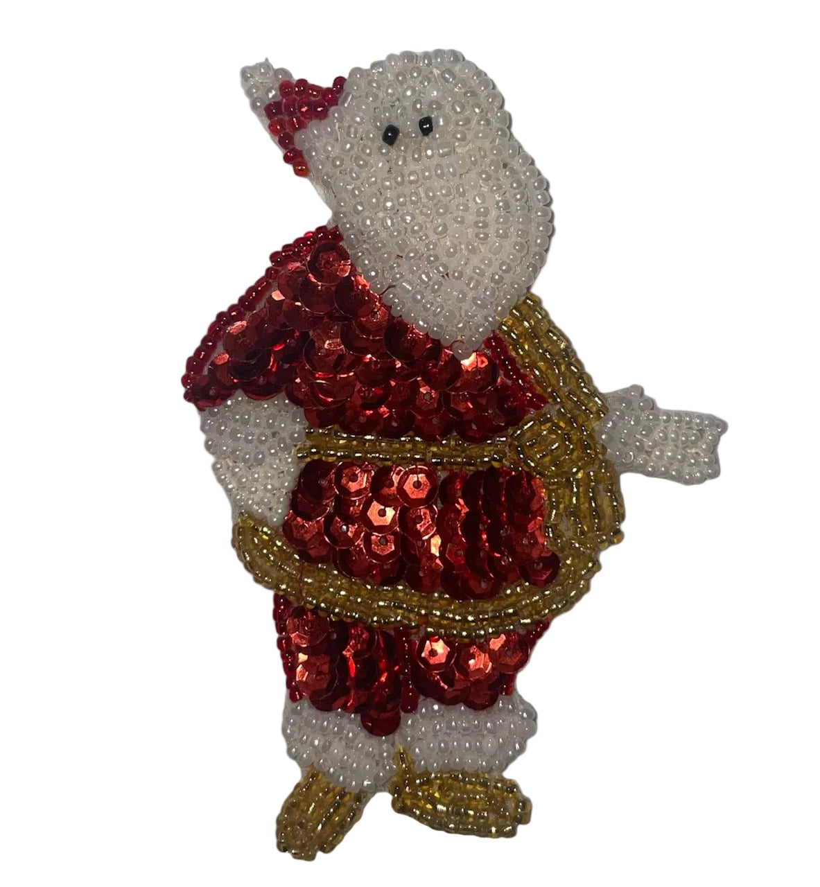 Santa with Red Sequins, Gold and White Beads 4" X 3"